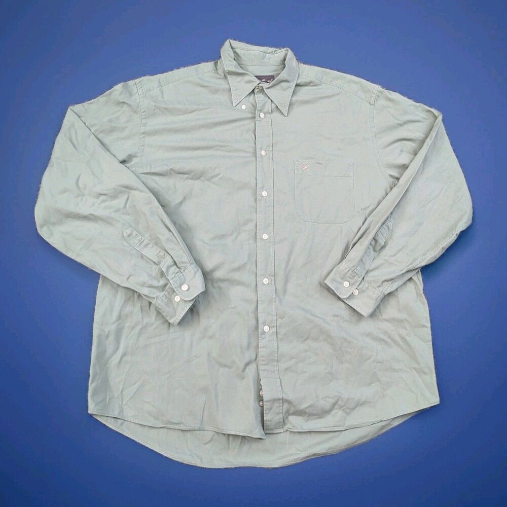 Eddie Bauer Long Sleeve Dress Shirt Green Size Large‎